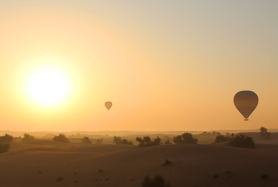 dubai, united arab emirates, balloon, landscape, hot air ballon, HD wallpaper