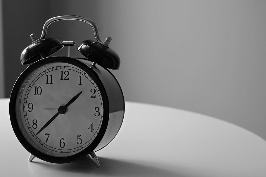 black and white photography of alarm clock displaying 1:37 time, HD wallpaper