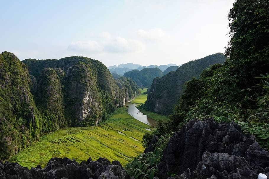 vietnam, ninh bình, forest, rocks, mountains, mountain top, HD wallpaper