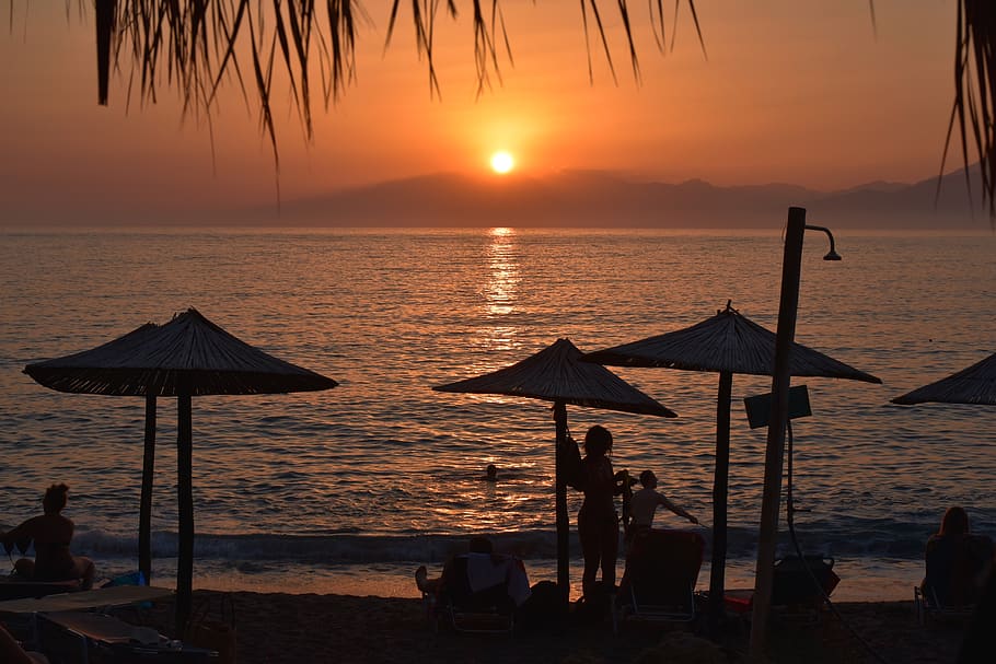 sunset, evening, beach, screen, crete, mood, lighting, afterglow HD wallpaper