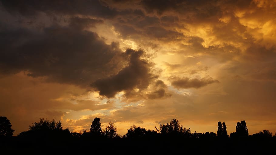 landscape, view, nature, sky, clouds, sunset, evening, black HD wallpaper