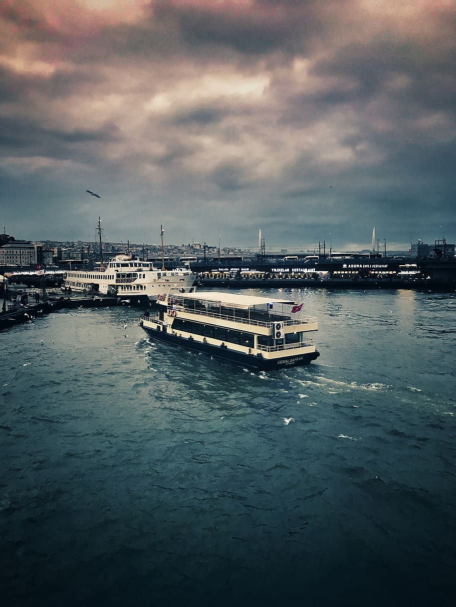 ship, marine, sky, port, cloud - sky, nautical vessel, transportation, HD wallpaper