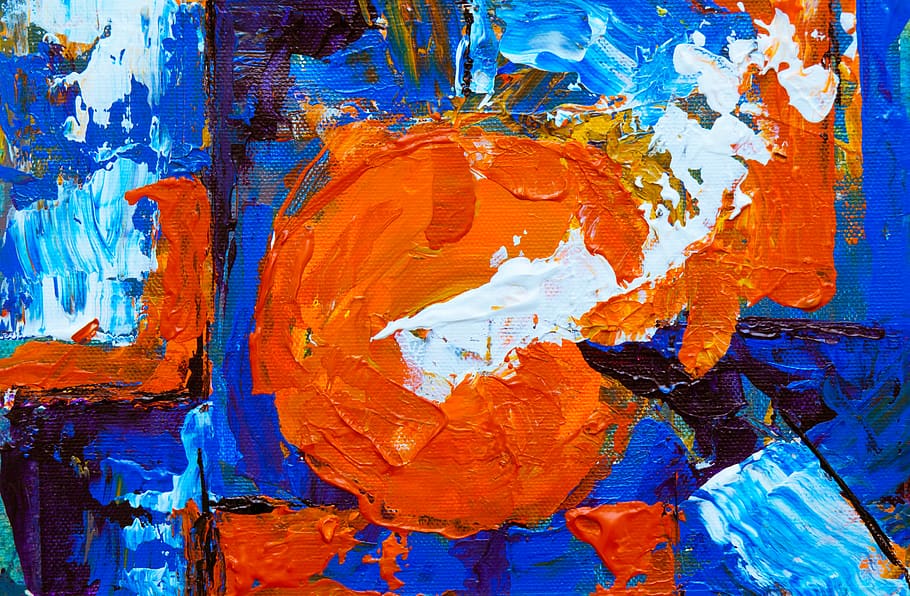 Orange, Blue, and White Abstract Painting, abstract expressionism, HD wallpaper