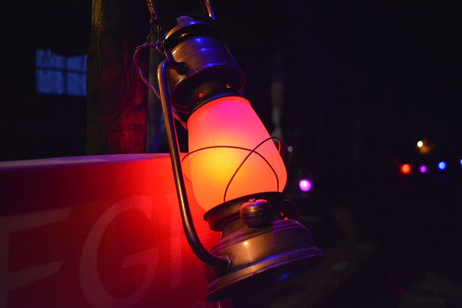 Gray Steel Kerosene Lamp, dark, energy, evening, flame, illuminated HD wallpaper
