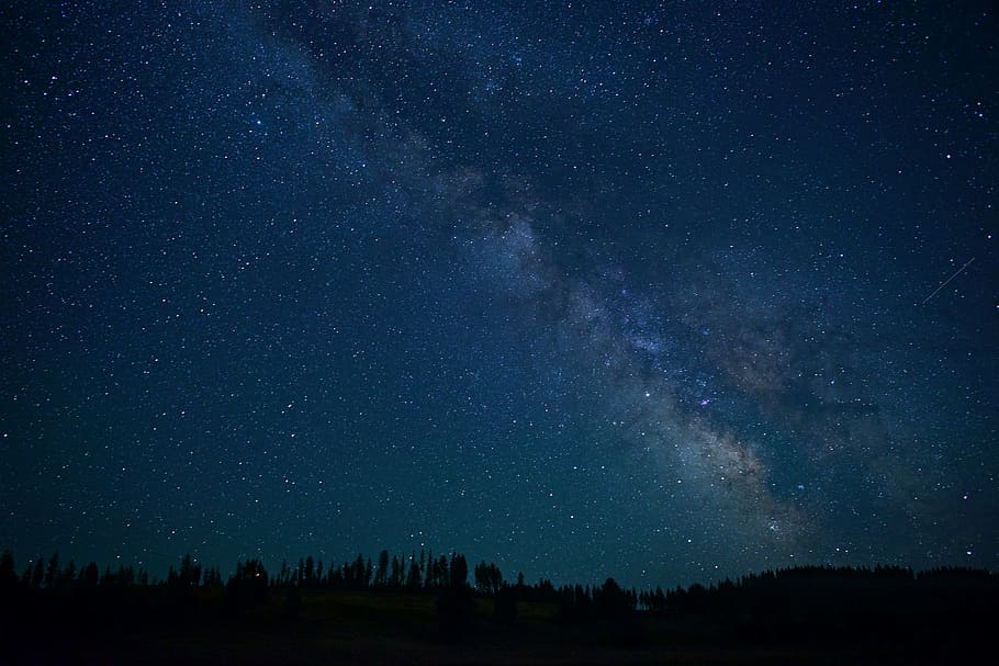 photograph of milky way, night, sky, star, milkyway, blue, silhouette