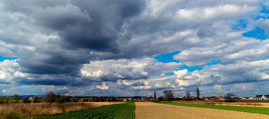 the sky, clouds, field, nature, agriculture, spring, cloud - sky HD wallpaper