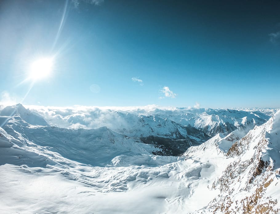 mountian range covered by snow during daytime, nature, mountain HD wallpaper