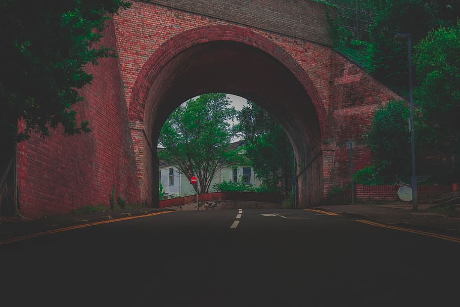 Brown Brick Tunnel Road, arch, architecture, bridge, tree, direction HD wallpaper