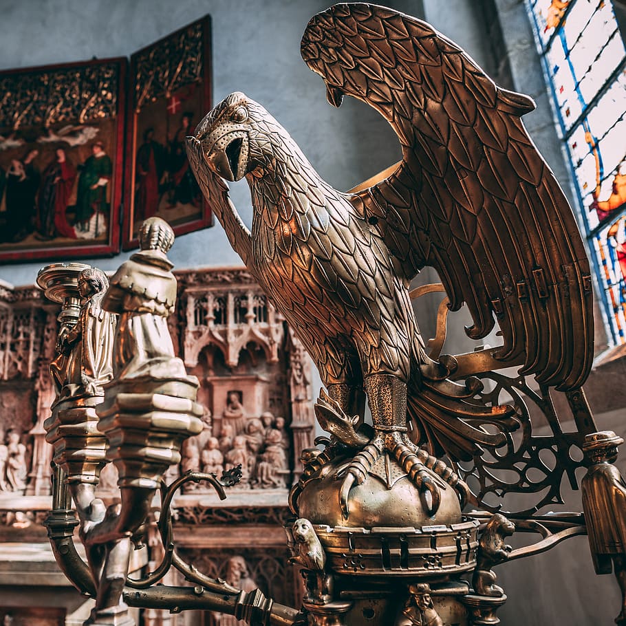 brown American bald eagle statue, city, urban, town, metropolis HD wallpaper