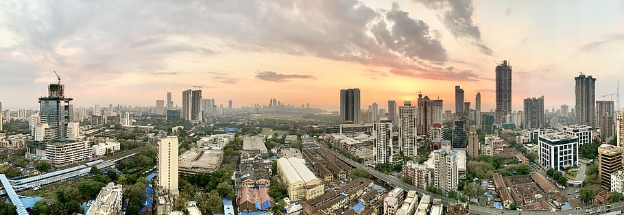 mumbai, india, evening, dusk, panorama, city, architecture