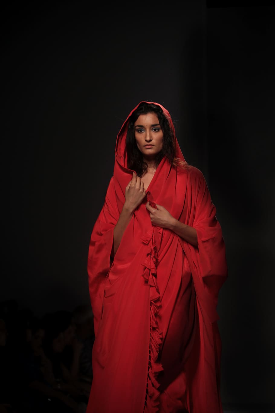 Woman Wearing Red Robe, beautiful, glamour, model, pose, pretty HD wallpaper
