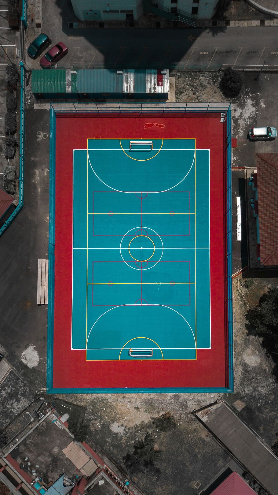 Hd Wallpaper Aerial View Of Soccer Field Court Game City