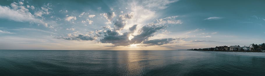Body Of Water, clouds, daylight, horizon, ocean, panoramic, scenic HD wallpaper