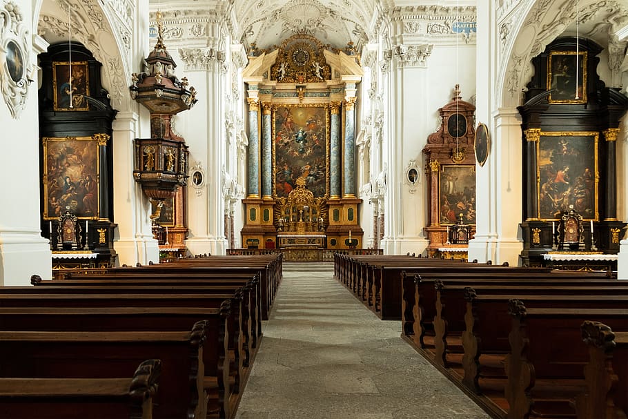 church, inside, architecture, jesuit church, solothurn, places of interest, HD wallpaper