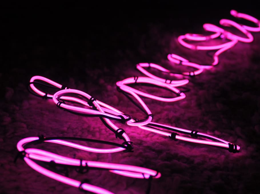 pink neon sign, light, curve, color, colour, lighting, shadow, HD wallpaper