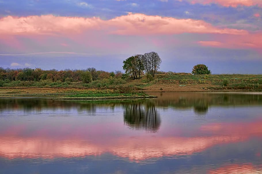 nature, scene, trees, landscape, water, reflection, cloud - sky HD wallpaper
