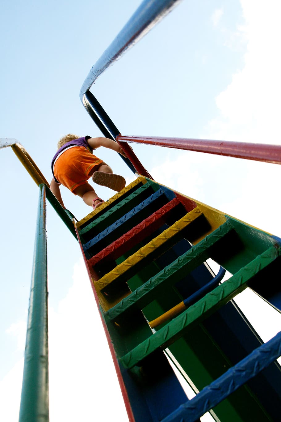 playground, child, slide, sky, low angle view, no people, day HD wallpaper