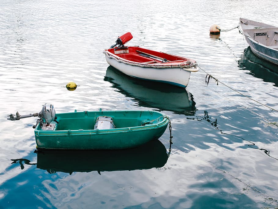 ocean, blue, boat, read, green, background, france, europe HD wallpaper
