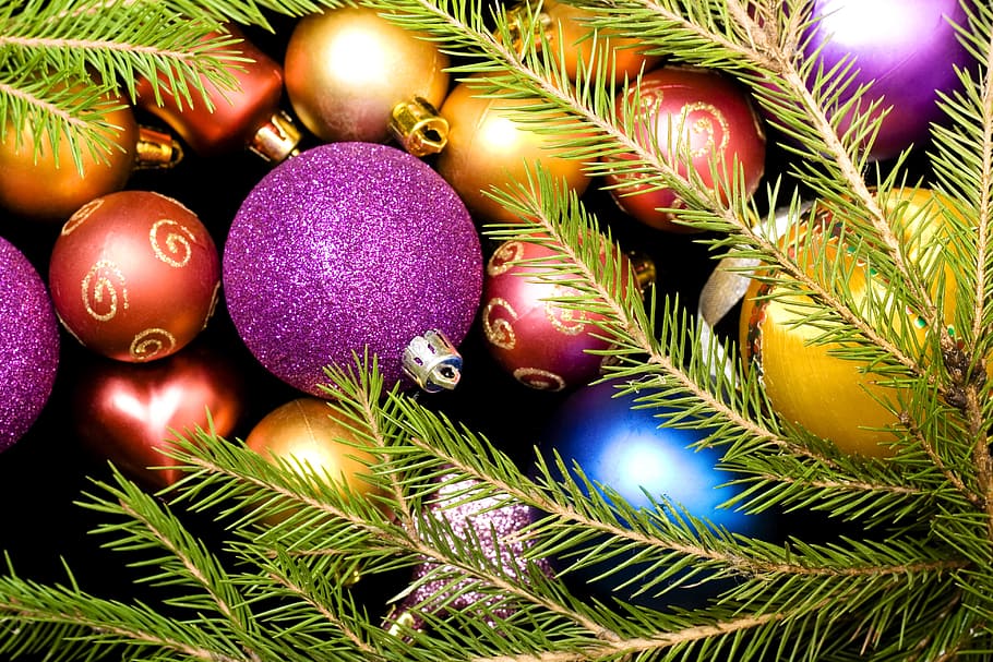 ball, bauble, black, bright, celebration, christmas, christmas-tree HD wallpaper