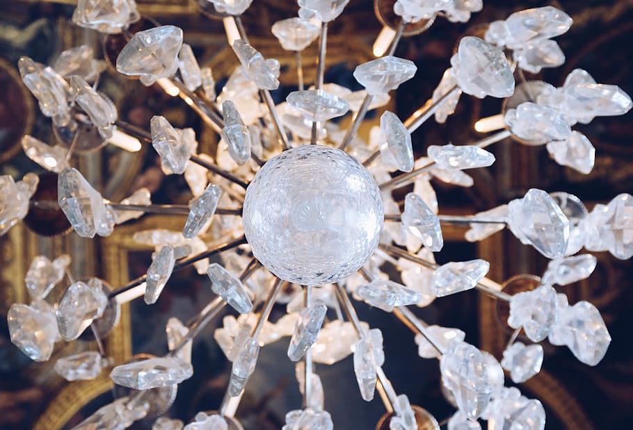 clear crystal chandelier, close-up, no people, glass - material HD wallpaper