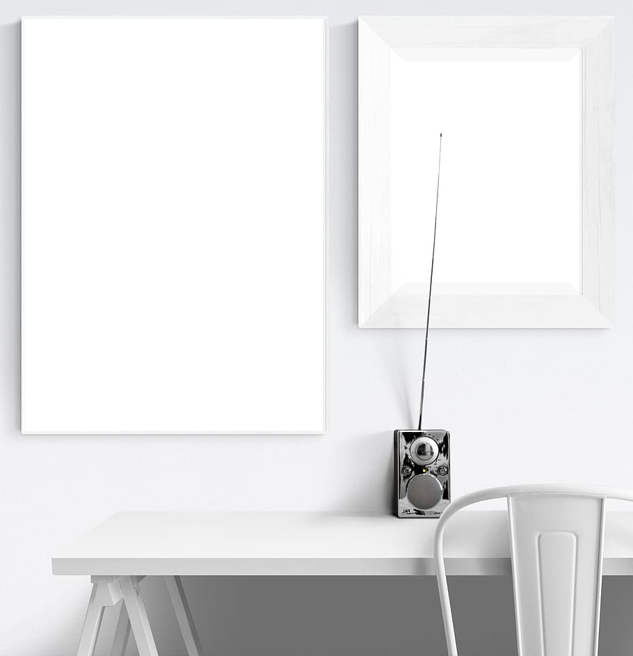radio, poster, wall, frame, chair, desk, domestic room, indoors HD wallpaper