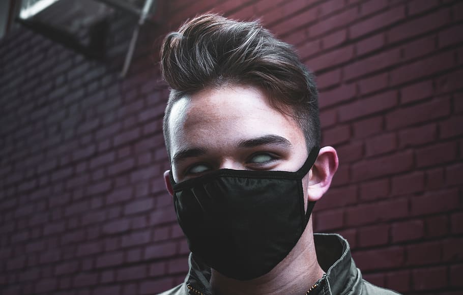 man wearing black face mask, person, human, brick, croatia, kriz, HD wallpaper