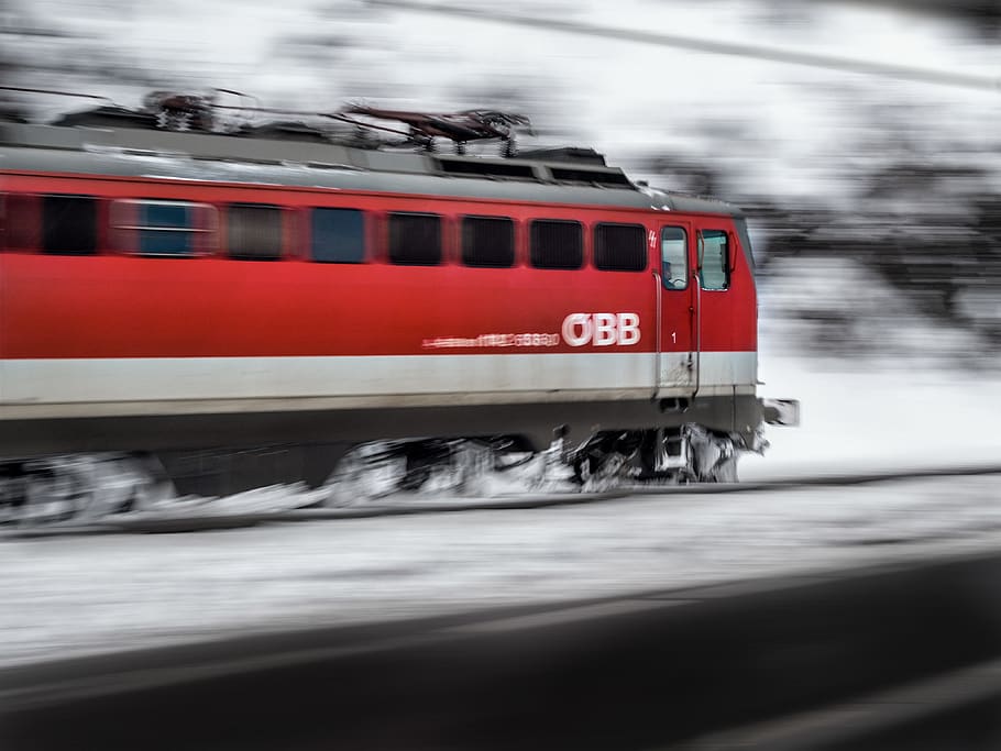 Timelapse Photography of Red Train, blur, cold, driving, engine HD wallpaper