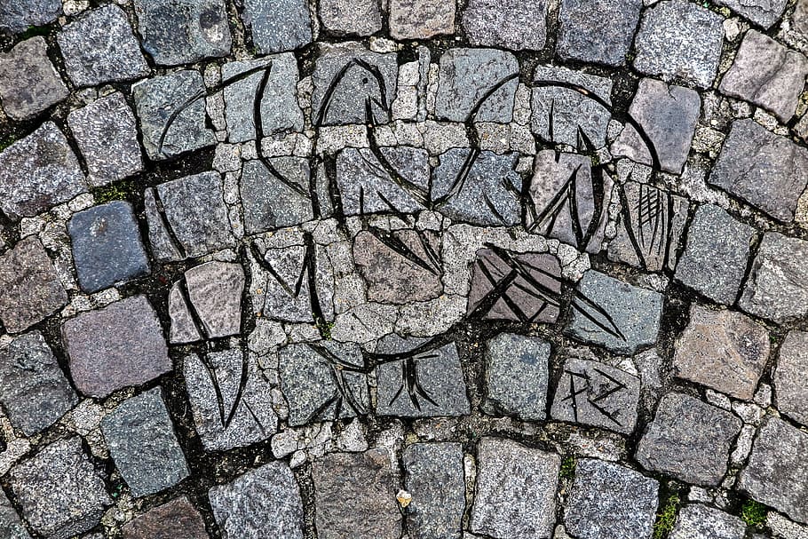 Bird form carved in cobblesstones outside the Sacre Coeur in Paris, France HD wallpaper