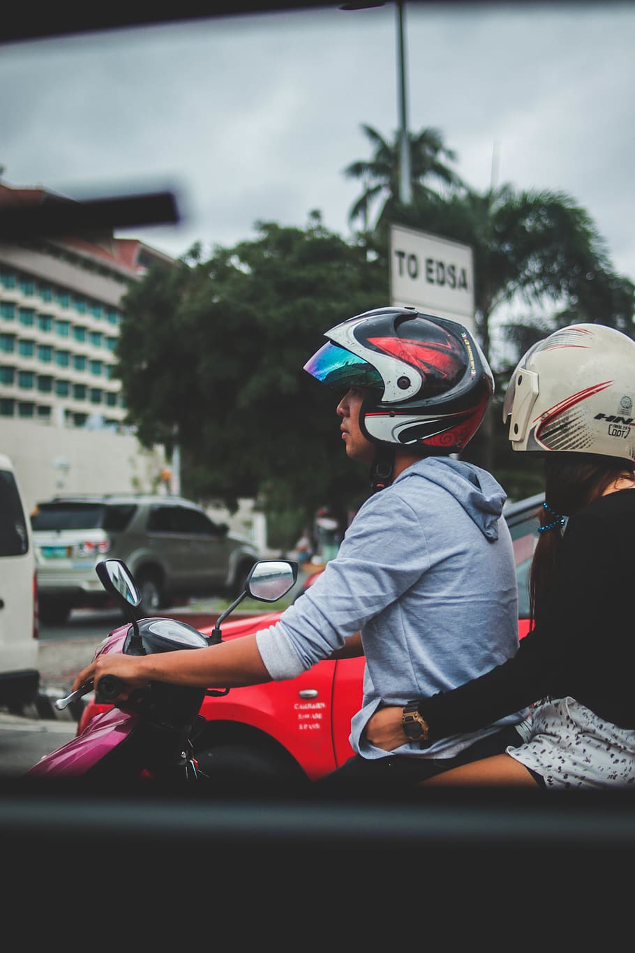 philippines, pasay, roxas boulevard, traffic, helmet, asia HD wallpaper