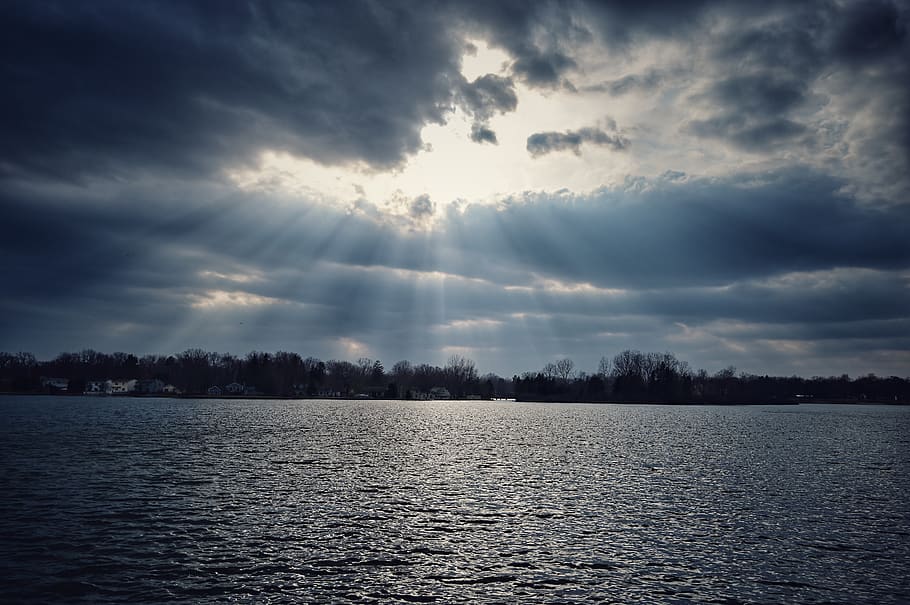 sunlight, flare, water, nature, outdoors, weather, lake, sky HD wallpaper