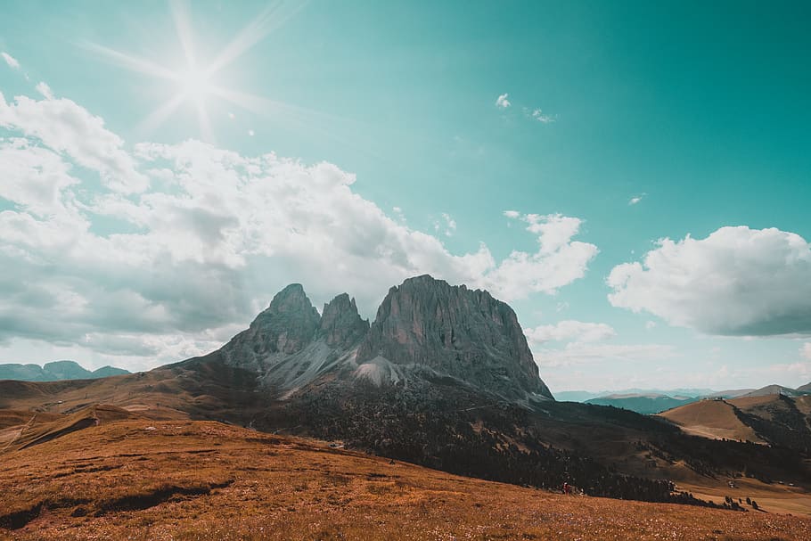 mountain under cloudy sky, nature, outdoors, mountain range, italy HD wallpaper