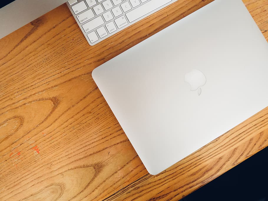 workspace, desk, technology, keyboard, laptop, wood - material HD wallpaper