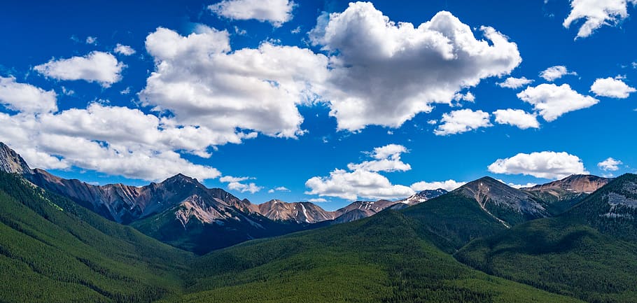 canada, cloudscape, hills, hillside, mountain, sunny, blue sky, HD wallpaper