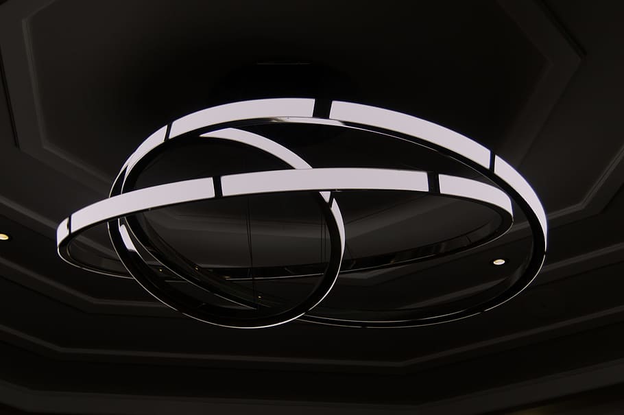 grayscale photo of circle, interior, tech, spiral, lighting, alien HD wallpaper