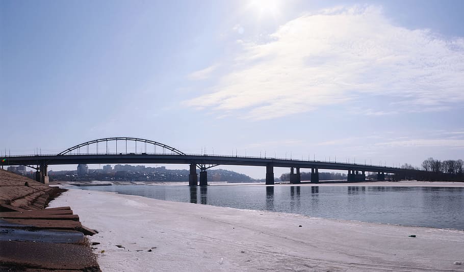 bashkortostan, blue, bridge, city, landscape, river, russia HD wallpaper