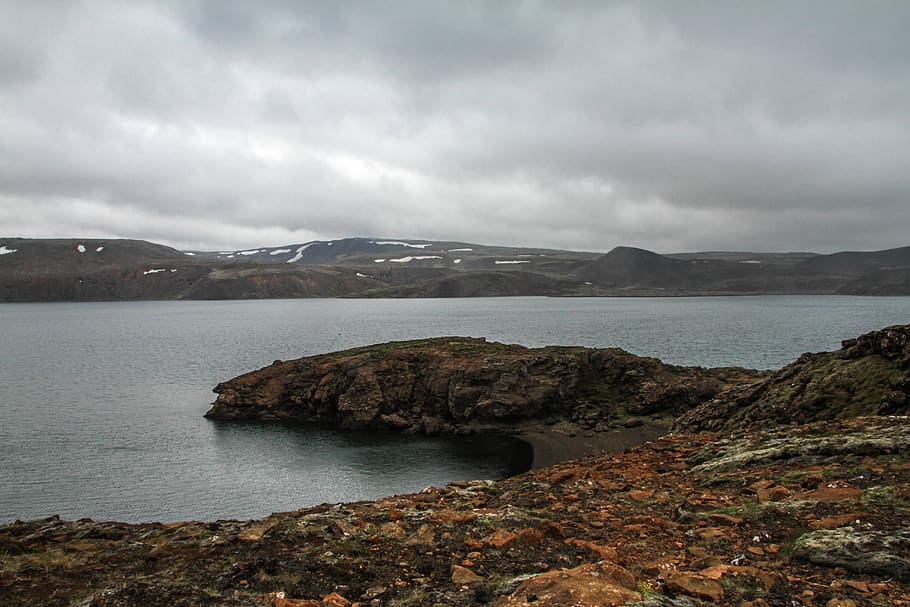 cloudy, rocks, iceland, mountains, colourful landscape, water HD wallpaper