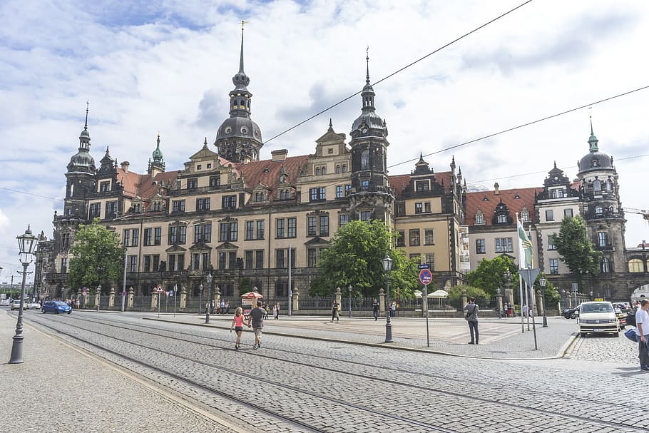 germany, dresden, train, tracks, city, architecture, historic HD wallpaper