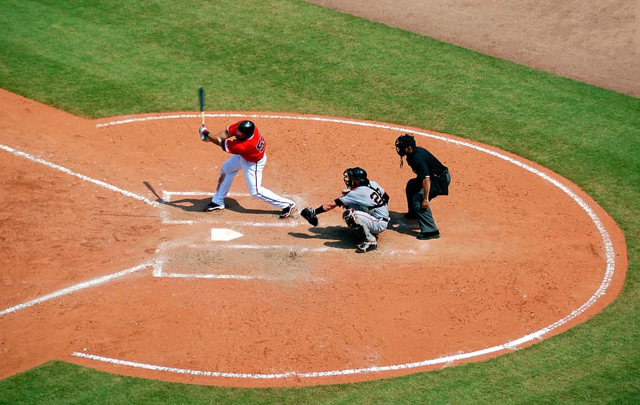 Baseball Player Standing on Baseball Stadium With Two Men, action HD wallpaper