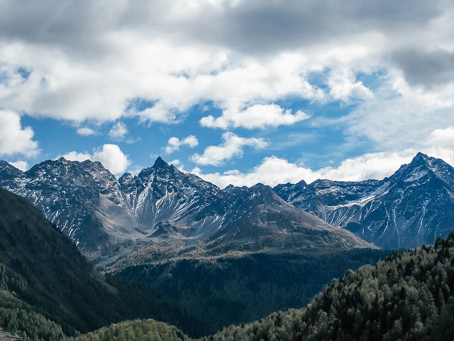 mountains under blue sky, nature, snow, glacier, ice, outdoors HD wallpaper