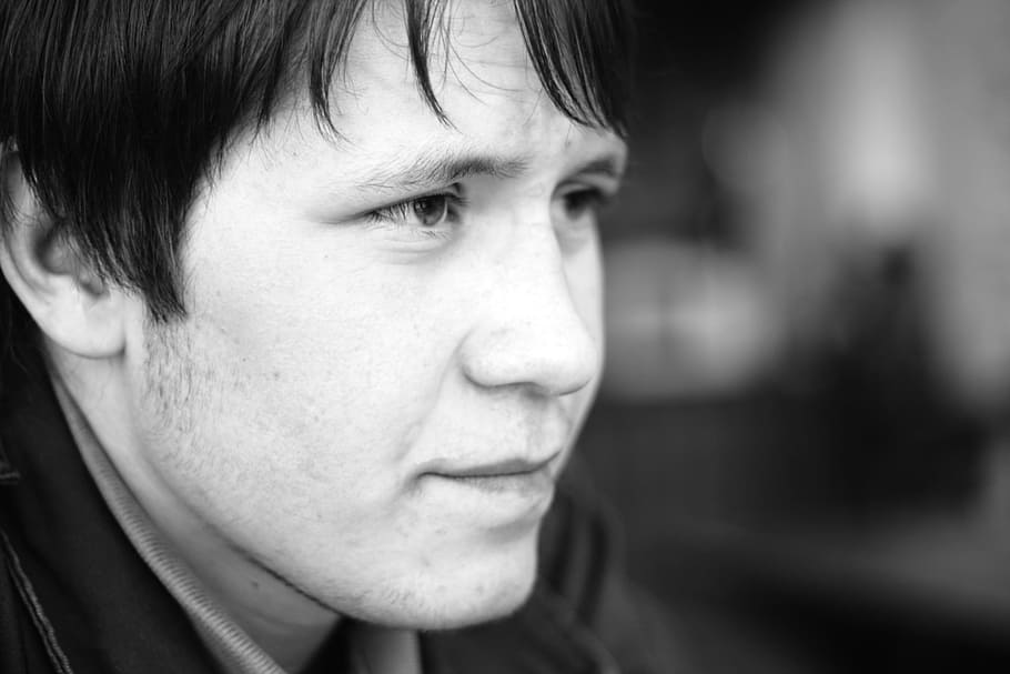 black, bw, close-up, closeup, copy-space, copyspace, face, guy HD wallpaper