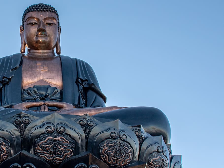 Gautama Buddha statue, blue, sculpture, sky, human representation HD wallpaper