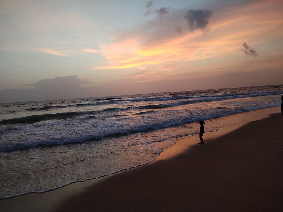 india, candolim, 573, sunset, sea, beach, sky, land, water HD wallpaper