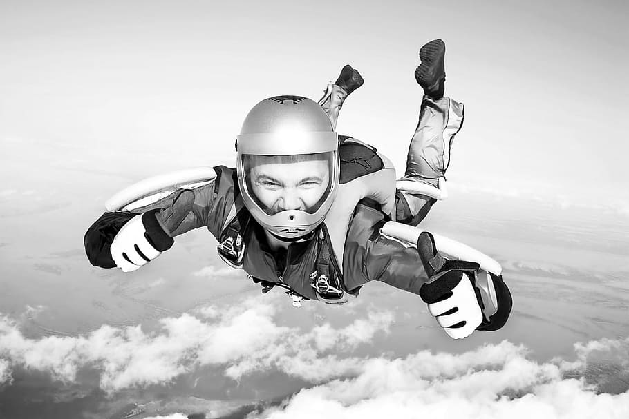 diving, sky, sport, parachuting, parachute, jumping, up, parachutist, HD wallpaper
