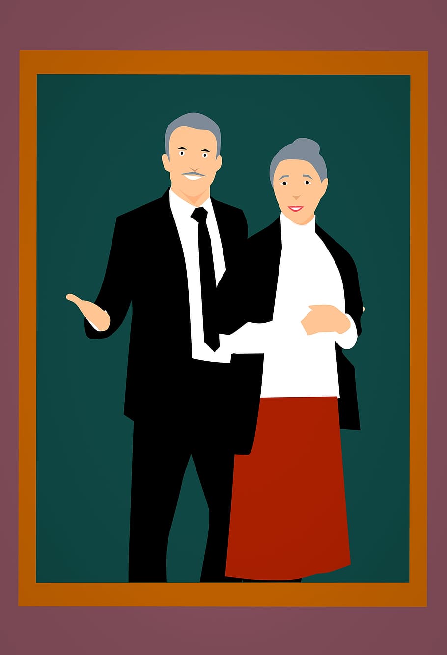 Illustrated portrait of grandparents in a frame., grandfather