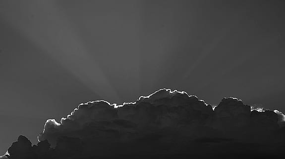 Sun Rays Piercing Through Gray Clouds, black-and-white, dark clouds HD wallpaper