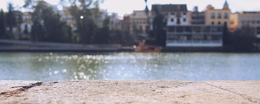 concrete, ground, river, water, city, building exterior, built structure HD wallpaper