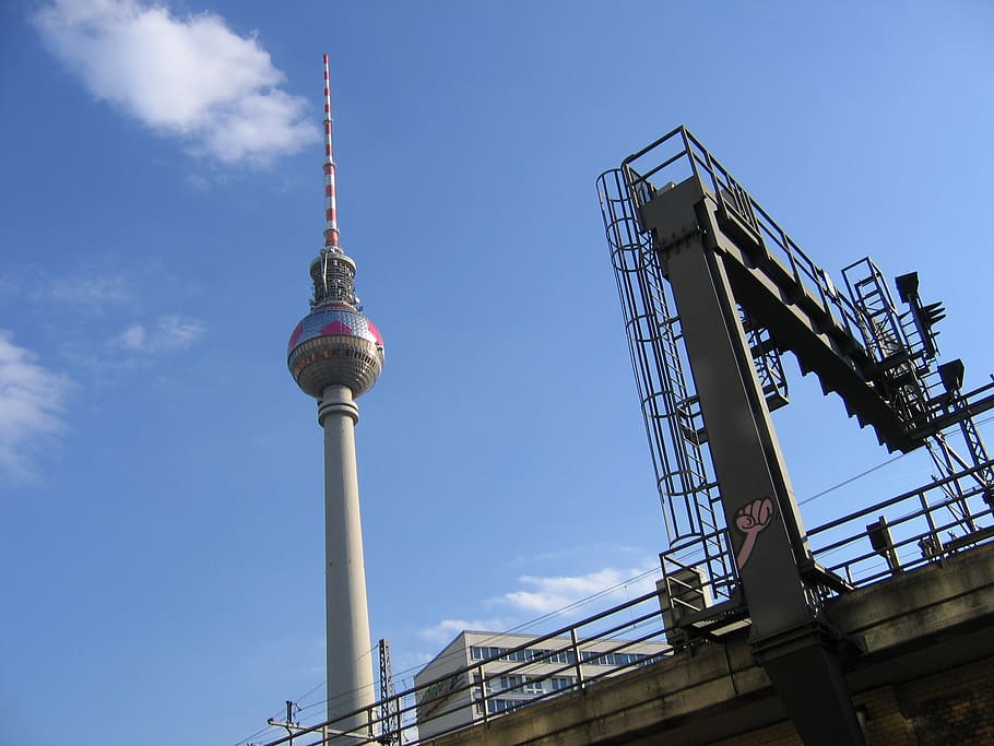 berlin, germany, metro, sky, tower, graffiti, city, train, architecture HD wallpaper