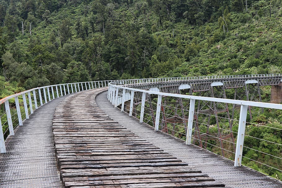 bridge, structure, engineering, rustic, landscape, curve, tree HD wallpaper