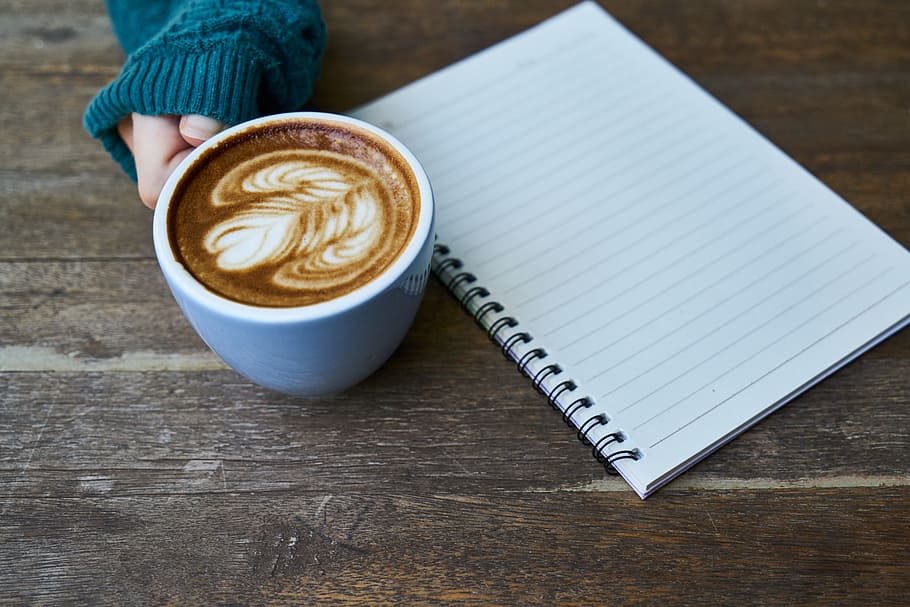 Blue Teacup Beside White Ruled Paper, beverage, blank, breakfast HD wallpaper