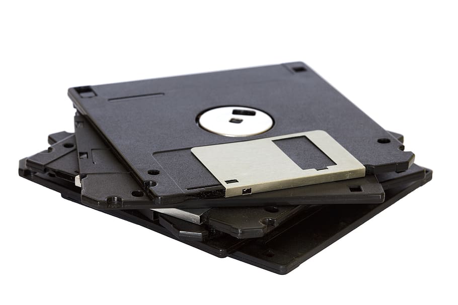 Four Black Floppy Discs on White Surface, data, disk, floppy disk HD wallpaper